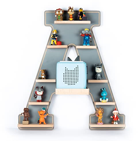 BOARTI Kinder Regal Buchstabe A in Grau - geeignet fr die Toniebox und ca. 43 Tonies - zum Spielen und Sammeln, 1050