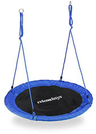 Relaxdays Unisex – Erwachsene, blau Nestschaukel, Outdoor Schaukel für Kinder, Ø 110 cm, bis 100 kg, rund, Tellerschaukel, H x D: ca. 5 x 110 cm