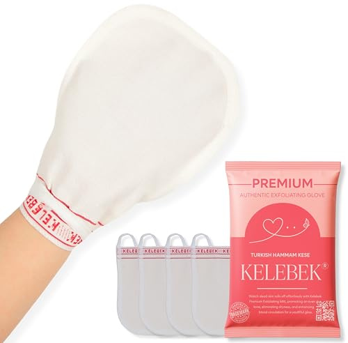Kesevante, skrubbvante för djupgående peeling av kroppen, tar bort döda hudceller, turkisk hamam-kesevante, spa, cellilutborttagningsvante, badvante, hudskrubbning, 4 stycken
