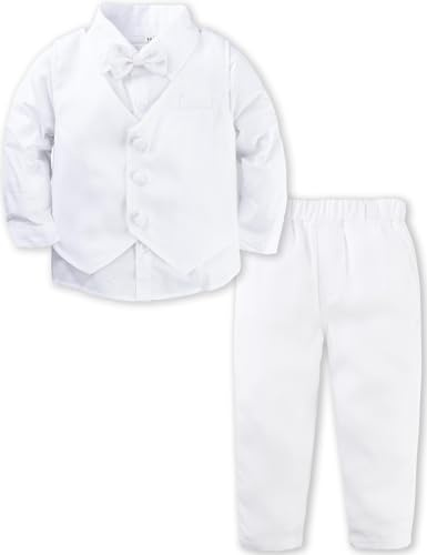 A&J DESIGN Toddler Boys White Suit Christening Baptism Outfit Tuxedo Vest Set 2-3T