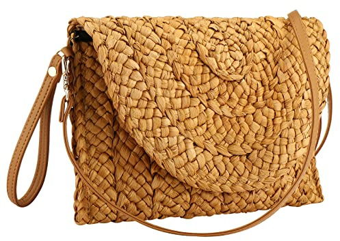 YYW Summer Beach Bags for Women Straw Clutch Woven Handbag Straw Crossbody Bag (Coffee Color)