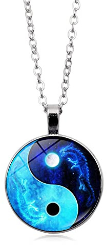 Collar con Colgante de Dragón Yin Yang para Mujer y Hombre,Collar Religioso de Yin Yang Tai Chi,Joyería de Regalo CQHODFYA,Collar Espiritual de 18+Extensor de 2(Caja de Regalo)