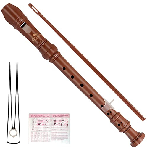 Eastrock Flûte à bec Instrument de style Anglais Soprano Flûte à bec 3 pièces pour débutants avec tableau des doigts, sac d'emballage, repose-pouce, Marron Foncé