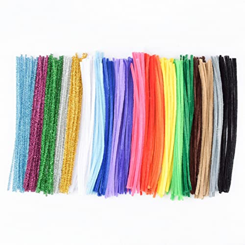 VAESSEN CREATIVE Pfeifenputzer Bunt Zum Basteln, Pfeifenreiniger Set, Bastelset, 300 Stück, Biegeplüsch, Basteldraht, Bastelzubehör Kinder, Mehrfarbig inkl. Glitzer, 30 cm x 6 mm