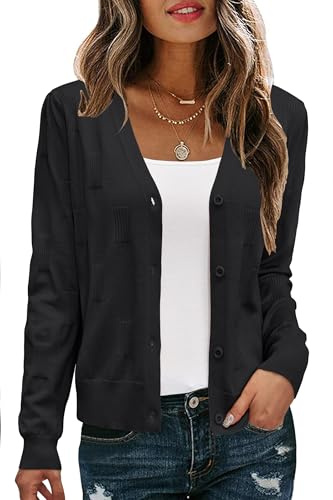 Arach&Cloz Womens Cardigans Spring 2026 Cropped Summer Fall Lightweight Long Sleeve Bolero Shrug Knit Sweater Tops Trendy Clothing Jacket Cozy Clouds Black