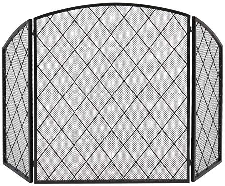 Parascintille Camino Parascintille for camino ripiegabile ad arco con linea sottile, griglia diamantata in ferro decorativo, 128 x 77 x 1 cm, dimensioni spiegate Protezione per Stufa/Caminetti