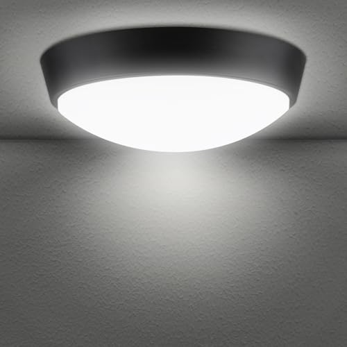 18W LED 4000K IP65 Circular Wall Ceiling Mounted Round Dome Bulkhead Light Fitting lamp for Indoor, Outdoor, Bedroom, Bath, Hallway, Corridor, Utility, Garden, Shed, Workshop, Porch - Black