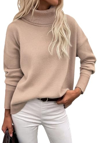 Zeagoo Pull Col Roulé Femme Hiver Chaud Chic Pulls Elégant Pullover Jumper Longues Tricoté Tops Décontracté Automne Kaki M