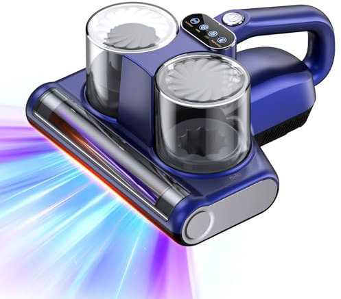 Milbensauger für Matratzen Milbenstaubsauger mit 253,7nm UV-Licht 16Kpa Absaugung Bürstenwalzenklopfen HEPA Filter Ultraschall Heißer Wind Funktion Bett-Staubsauger Verbreiterte Saugöffnung Blau