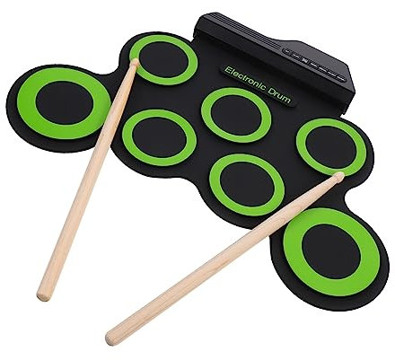 FUNOMOCYA Hand Roll-up Folding Silicone Electronic Drum Kit Usb Jazz Drum Portable Green Multi-use Practice Pad for Home and Travel