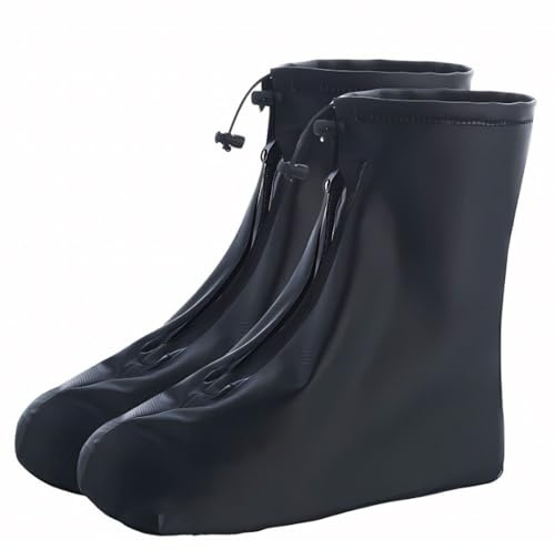 LATRAT 1 paire de couvre-chaussures imperméables, couvre-chaussures imperméables réutilisables avec fermeture éclair, couvre-chaussures de pluie antidérapantes, Muddy Road, unisexe, noir, M, Noir