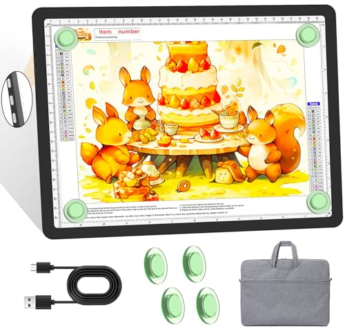 KOBAIBAN A4 Magnetic Light Box with Bag, Rechargeable Diamond Art Light Board with Side Physical Buttons, 3 Color Light Modes Super Bright Light Pad Light Table for Tracing, Drawing, Sketching (Black)
