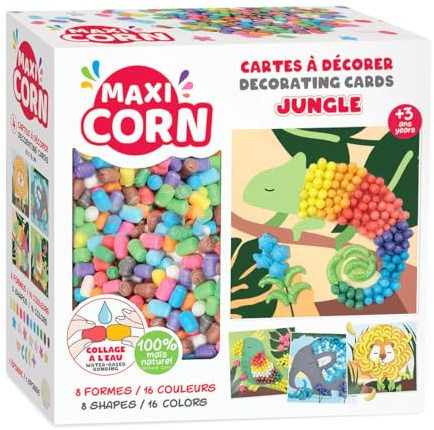 Maxi Corn – Mosaic Jungle – 4 Cartes à Décorer – Activité Manuelle Enfant – Loisirs Créatifs avec Flocons de Maïs à Assembler à l’Eau – Dès 3 Ans