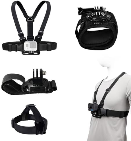Fascia da testa per fotocamera videocamera, 4 pcs Kit di accessori Imbracatura Pettorale, Attacco Imbracatura, Include Clip per Zaino, Fascia Toracica, Fascia, Testa, Nero