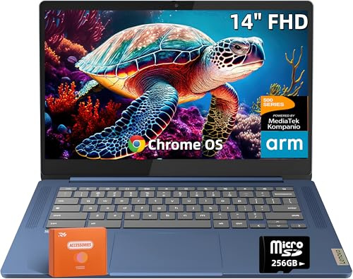 Lenovo IdeaPad Slim 3 Chromebook, Lightweight Laptop, 14 HD Display- 4GB RAM 320GB Storage (64GB eMMC+256 GB MSD), ARM Mali-G52 - HD 720p Camera - MediaTek Kompanio 520 - Abyss Blue, RH-Acccessories
