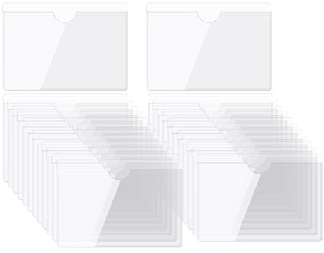 QUARKZMAN 25 stycken etiketthållare självhäftande, 9,5 x 12 cm visitkortsfickor hylla etiketthållare, transparenta etiketter för bokhylla, hem, kontor
