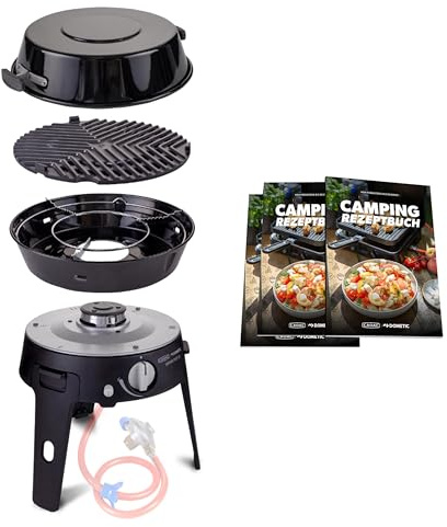 CADAC - Safari Chef 30 LP Combo + Camping-Kochbuch - Tragbarer Grill mit GreenGrill Keramikbeschichtung & Rezeptbuch - inkl. Tragetasche - Camping & Grillzubehör - BBQ-Must-Haves - 50mBar - 32 x 23 cm