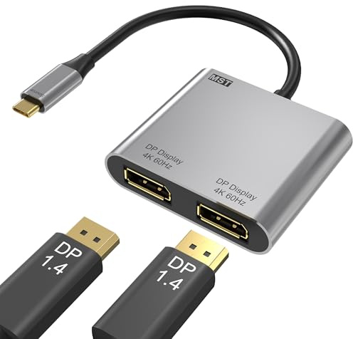 USB C to Dual DisplayPort Adapter, 4K@60Hz Display Port Splitter for Dual Monitors, Type C to DP Dual Monitor Converter Compatible for Dell XPS 13 15,Lenovo Yoga,Sumsung Chromebook,HP etc