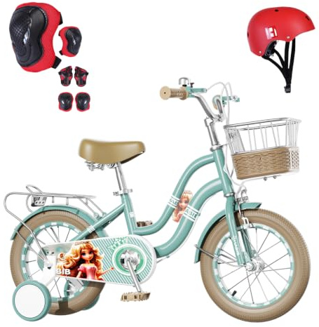 Habib Mädchenfahrrad Klassik | 14 Zoll | Elegantes Design in Mint | Inkl. Luftpumpe & 6-teiligem Schutz-Set | Karbonstahlrahmen & Duales Bremssystem | Mitwachsend & sicher für Mädchen 3-8 Jahre