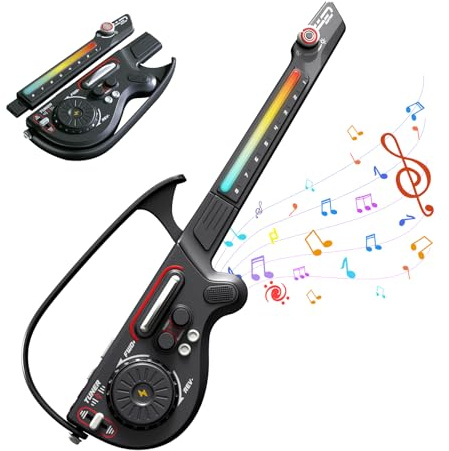 RedCrab Chitarre Musicali per Bambini, Chitarre Elettriche Intelligenti Senza Corde con Giradischi DJ, Bluetooth e Luci, Set di Chitarre Giocattolo per Principianti Nell'educazione Musicale (nero)