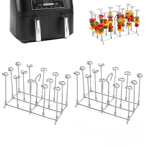 JZK 2x Acero inoxidable 304 Parrilla brochetas kebab para air fryer soporte brochetas para Ninja Foodi Max doble zona freidora de aire AF300EU AF400EU AF300UK AF400UK aparato accesorios airfryer