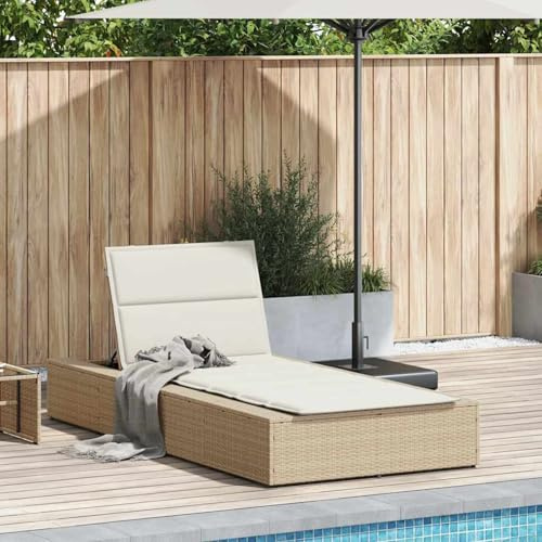 WGYHOME Lettino prendisole con cuscino sospeso, beige, in rattan sintetico, 210 x 100 cm, regolabile in 3 posizioni, resistente alle intemperie, per giardino, terrazza, balcone e piscina