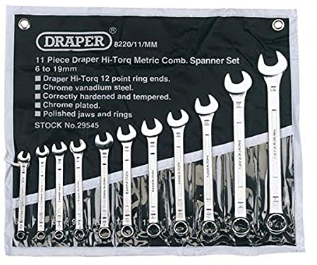 Draper Expert HI-TORQ® 6 to 19mm Combination Spanner Set | 11 Piece Chrome Vanadium Steel Hand Tools | Metric Manual Plated Tools | 29545