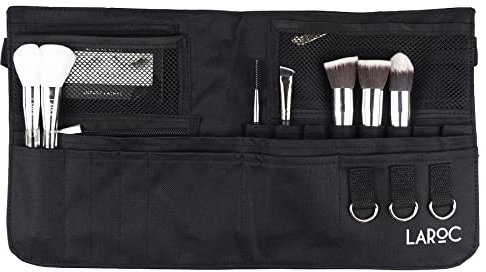 LaRoc Makeup Brush Holder Belt - Adjustable Make Up Brushes & Cosmetics Organiser, Mesh and Zippered Pouches, Ideal for MUA, Students, Amateurs, Professionals - Make Up Organiser