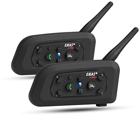 EJEAS V6 Pro Interfono Moto Bluetooth Coppia 1200M 2 Persone Interphone per Moto Wireless Full Duplex Connetti Fino a 6 Motociclisti per Motociclismo Sci e Arrampicata (2 Confezione)