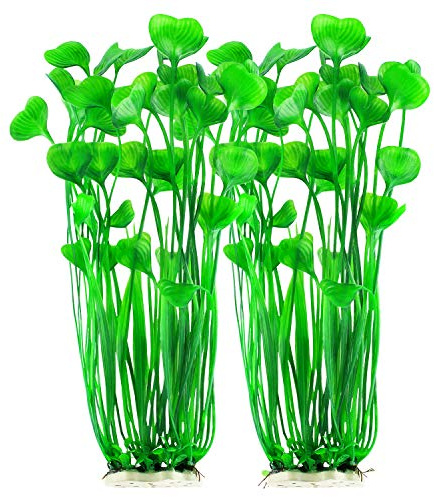 MyLifeUNIT Plastic Fish Tank Plants, 2 Pack Artificial Tall Aquarium Plants for Fish Tank Decor, 15.75 Inches (Green)