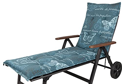 KETTtex 2388 Auflage Rollliege Bali blau/petrol Schmetterlinge 193x60x8 cm (ohne Liege)