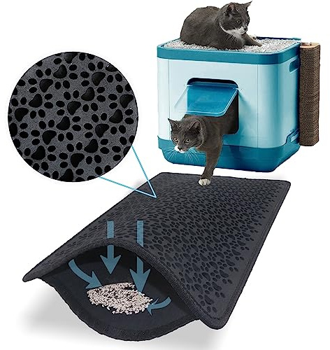 Bazerga Katzenklo Matte, Katzenstreu Katzenmatte Katzenklo Unterleger Katzenklo Vorleger Wasserdichte Doppelte Schichte Entwurf Matte%100 EVA aus Katzentoiletten & Zubehör (38-61 cm, Schwarz)
