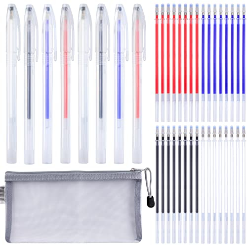 HMIEPRS Hitze Löschbar Stifte für Stoff mit 8 Stiftetuis, 40 Nachfüllminen und ein Stiftetäschchen, 4 Farben Hitze Abwischbare Stifte, Hitzelöschbare Stifte für Schneider Nähen Quilten Schneiderei