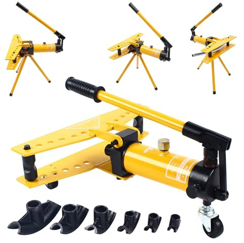 Manual Hydraulic Pipe Tube Bender Machine 10T Tube Bending Machine 6 Dies 13-34mm Pipe Diameter Tool for Heating and Piping Construction Single Plunger Design Two-Speed Design