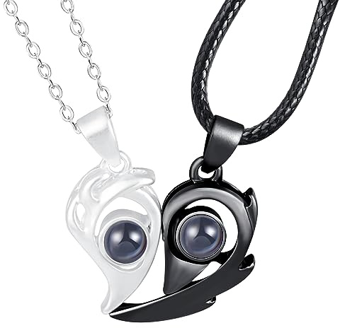 Feilok Collar de Acero Inoxidable para Hombres y Mujeres con Colgante magnético para Parejas en Forma de corazón