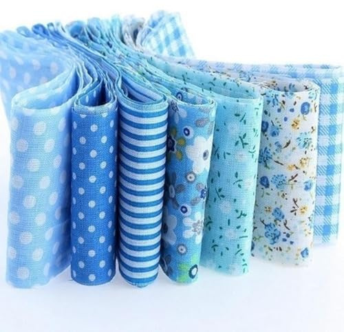 Hantverkstyg – 7 st bomullsränder feta fjärdedels tygbunt – 100 cm olika mönster lappverk tyg bomullsmaterial blandade fyrkanter bunt quiltning scrapbooking sömnad konst gör-det-själv tyg (blå)