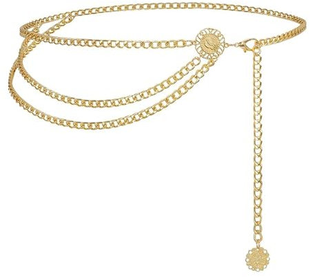 NATOSU Damen Kettengürtel, modische Bauchkette, mehrschichtige Metall-Taillenkette, verstellbare Metall-Körperkette, Verzierung am Rock, Hüftkette für Kleid, Jeans