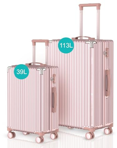 Voyagoux Kofferset 2 teilig - 39L & 113L, Hartschalenkoffer Set, TSA-Schloss, ABS, 4X 360° Rollen, Robust und Leichtgewicht Suitcase, Roségold