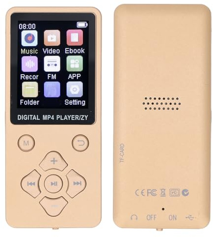 Lettore MP3, Lettore MP3 per Bambini con BT5.0, Qualità Audio HiFi Senza Perdite, Lettore Musicale Touch Screen da 1,8 Pollici con Altoparlante, Registrazione, FM, Scheda di (GOLD)