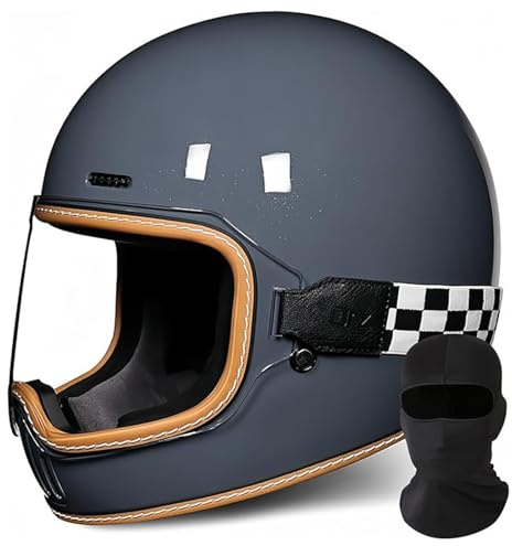 QJWMatic Casco Integral de Moto Vintage, Homologado ECE, Moto Scooter, Casco de Moto Touring Clásico Retro Cascos Integrales para Scooter Hombres y Mujeres B,XXL61-62CM
