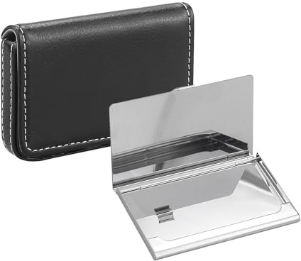 Tarjetero con estuches de tarjetas de visita de acero inoxidable, portarjetas de cuero PU premium con cierre magnético, almacenamiento cuidadoso de sus tarjetas, tarjetero negro para damas y