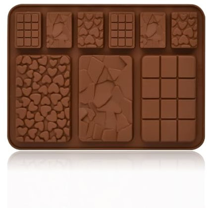 VURYAPI Stampo per cioccolato in silicone per 9 tavolette di cioccolato fai da te, senza BPA, antiaderente, stampo in silicone marrone