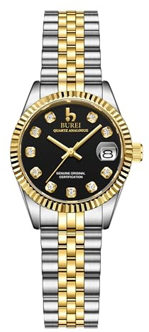 BUREI 30MM Mode Damen Uhr Silber Edelstahl Armbanduhren Analog Quarz Uhren mit Kalender