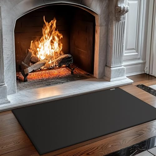 Tappeto Ignifugo per Camino, Parascintille per Camino, Resistente al Fuoco, Calore, Antiaderente, per Barbecue, Patio, Tappetino Protettivo per Pavimenti, Protezione per Stufe (Nero, 105 x 60 cm)