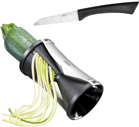 Küchenhelfer Set: GEFU Spiralschneider SPIRELLI & Gemüsemesser SENSO - Spiral-Gemüseschneider für die Herstellung von Gemüse-Spaghetti & Zoodles