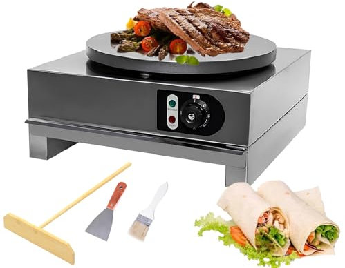 Kommersiell Crepe Maker 19,7 tums Crepe Grill Stor Pancake Maker maskin med träspridare och spatel med skjutlåda