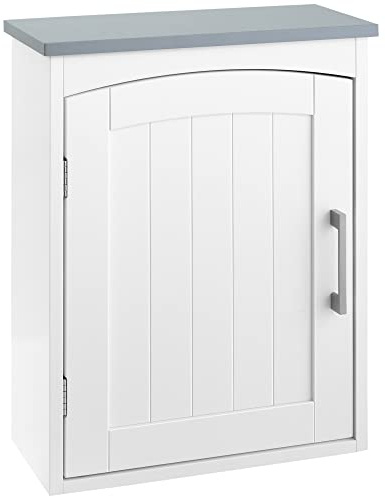 kleankin Bathroom Cabinet Wall Mounted, Modern Bathroom Wall Cabinet with Arched Door and Adjustable Shelf, Bathroom Storage Cabinet, Light Grey and White