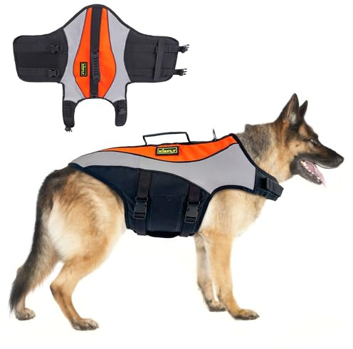 Dog Life Jacket for Swimming & Boating, High Buoyancy Dog Life Vest with Rescue Handle, Reflective Adjustable Dog Flotation Device for Pool, Lake & Kayaking, Secure Fit Pet Swim Vest (XL, Orange)