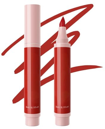 Lip Stain Marker Pen with Unique Tip –Red Hydrating Lip Tint & Precise Lip Liner Long Lasting Waterproof Matte Finish Moisturising Lightweight Lip Crayon for Natural Full Color Makeup