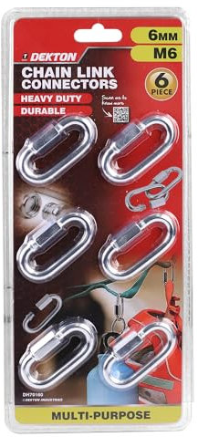 Dekton 6pc Chain Link Connector 6mm- Heavy-Duty Metal Links| Ideal for Securing Chains and Ropes| Rust-Resistant Finish| Perfect for Outdoor, Industrial Applications| High Strength, Durable, Versatile